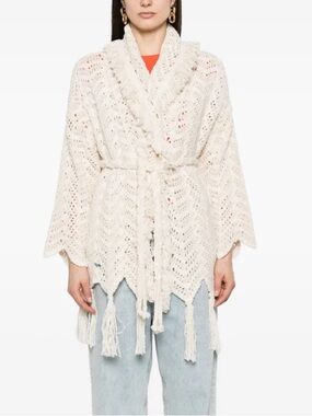 Alanui chevron-knit fringed cardigan